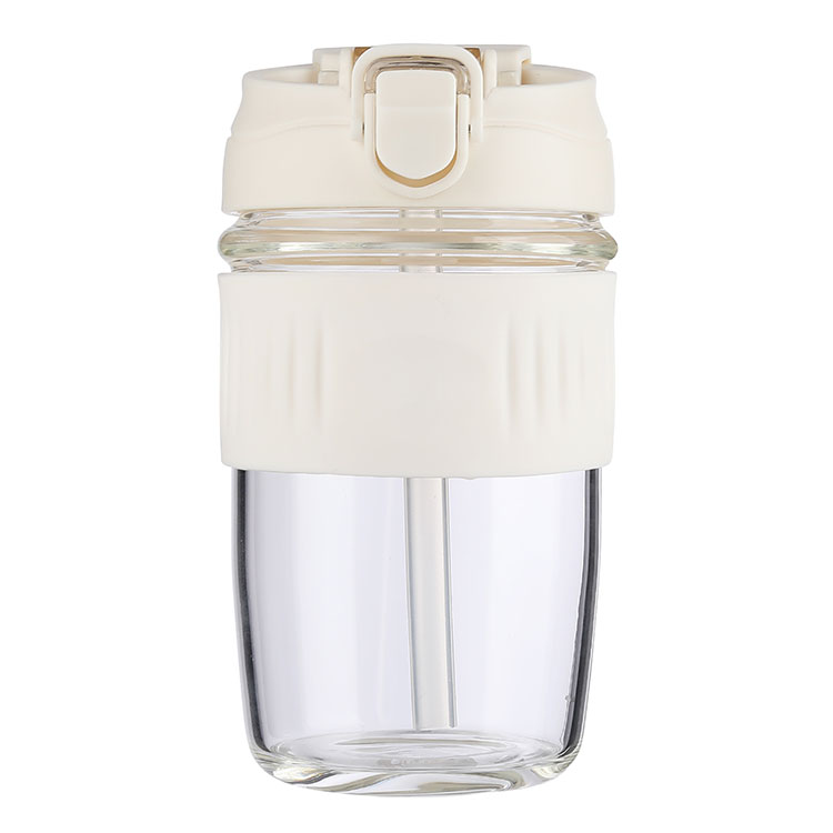 Dual Lid Glass Water Bottle With Straw