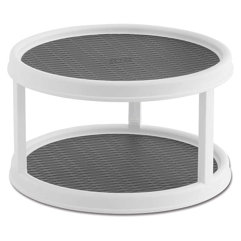 Plastic Kitchen 2-tier Pantry Cabinet Lazy Susan Turntable Storage