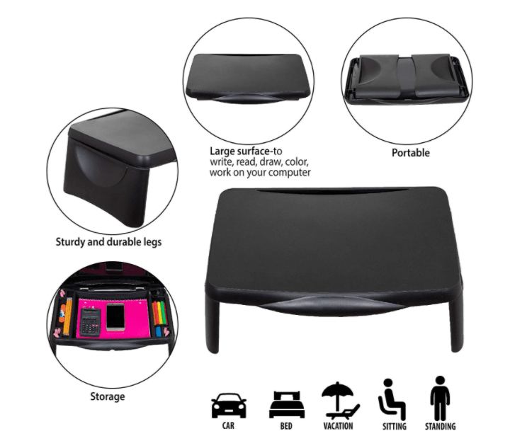 Portable and practical laptop bed table with storage